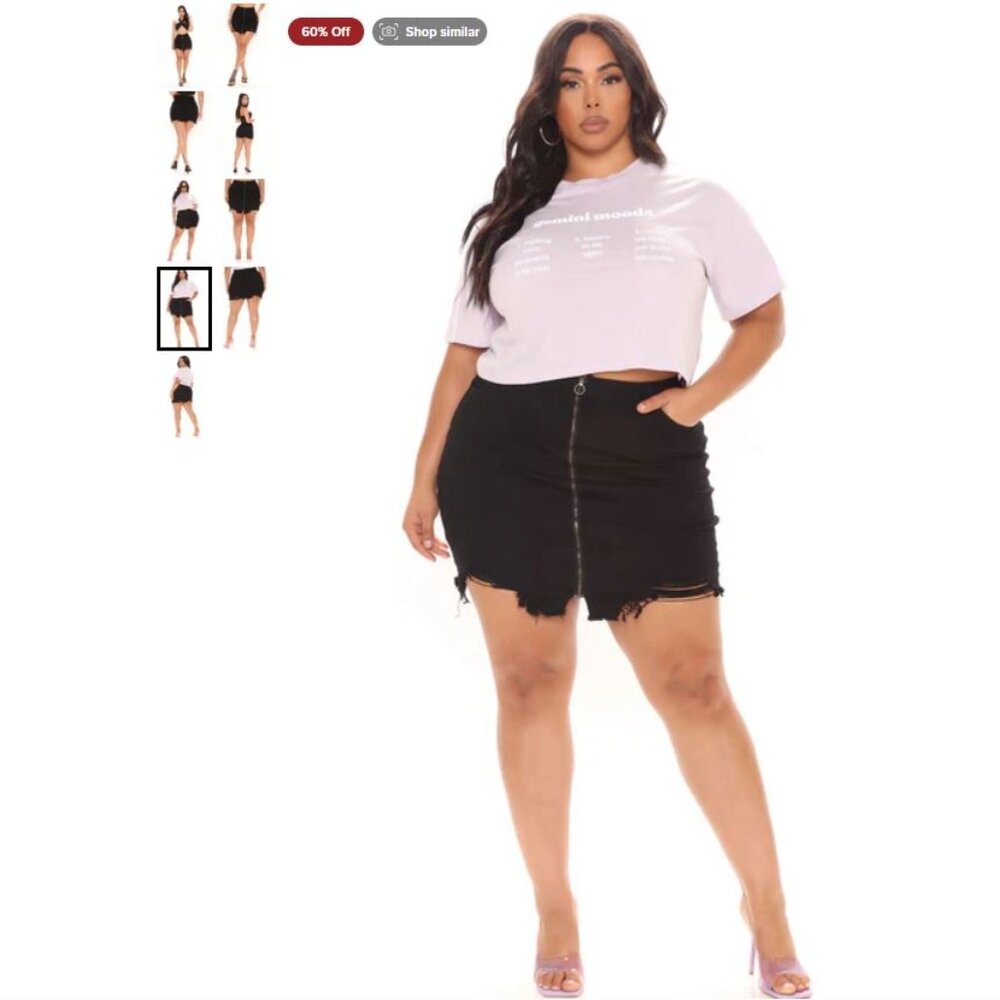 Fashion Nova Curve - In The Rough Distressed Mini Skirt - Black - Size 3X